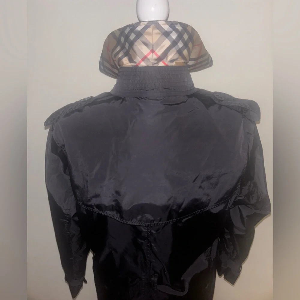Burberry London Black Double-Breasted Women's Trench Coat 10 Black Missing Belt - Picture 7 of 16